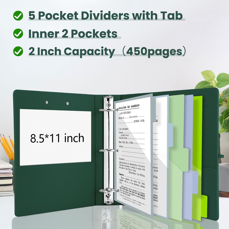 BVSSX 3 Ring Binder with Clipboard,2 Inch Binders with Notepad&5