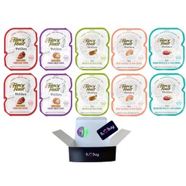Fancy Feast Petites Bundle 10 Cans in Total(2.8 Oz Each), Variety Flavors cat Food Pate, 02 Tender Beef, 2 Tender Turkey,2 Chicken,2 Salmon, 2 Whitefish. Plus a Noisy Cat Toy Ball