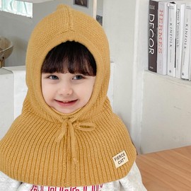 JFAN Kids Winter Hat Scarf Toddler Earflap Caps Fleece Windproof Balacalva Warm Knitted Beanie for Boys Girls One Size Yellow