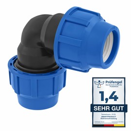 SmartProduct 20 mm PE Pipe Fitting Angle 90 Degree PN16 DVGW Drinking Water Certified - Clamp Connector for Indoor and Outdoor Installations - PP Coupling Compatible with PE80 PE100 Pipes (1)