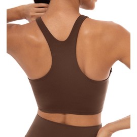 Lavento Women's Racerback Sports Bras - High-Neck Longline Yoga Crop Top with Built-in Bra (Cocoa Brown, 4)