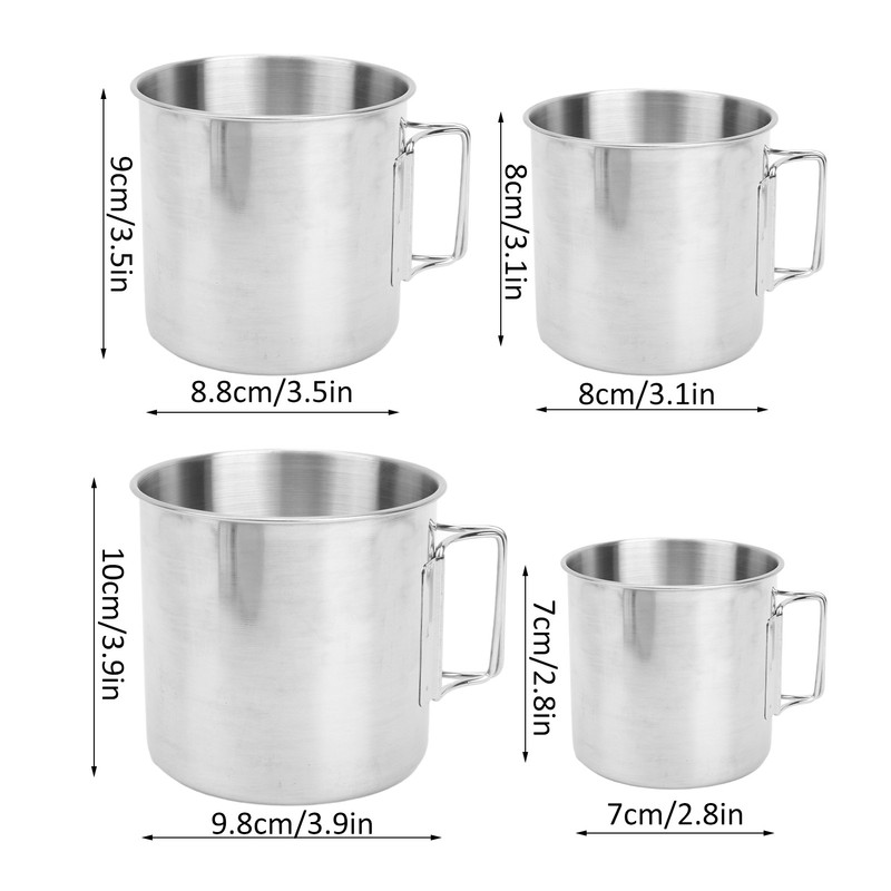 4pcs Outdoor Stainless Steel Cup Foldable Handle Nesting Cups for