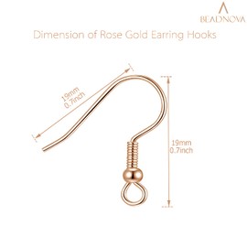 BEADNOVA Earring Hooks 300pcs Earring Kits with Rubber Backs Ear Wire Hook for Jewelry Making DIY Ear Stud Supplies (300pcs Rose Gold Earwires and 300 pcs Backs, Total 600pcs)