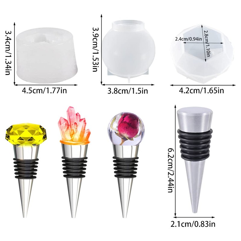 Voyyphixa 3 Pcs Resin Wine Stopper Molds with 4 Stopper,