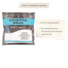 3-Pack Aromatherapy Bath Salts Gift Set. Variety Pack of Soothing Touch Bath Salts: Eucalyptus Spruce, Cedar Sage, Peppermint Rosemary (8 oz each) Bundle Includes Cotton Pouch & Loofah Exfoliating Pad