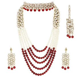 Aheli Wedding Party Wear Bridal Jewellery Gargantilla Long Pearl Collar Pendientes Maang Tikka Conjunto tradicional indio para mujeres