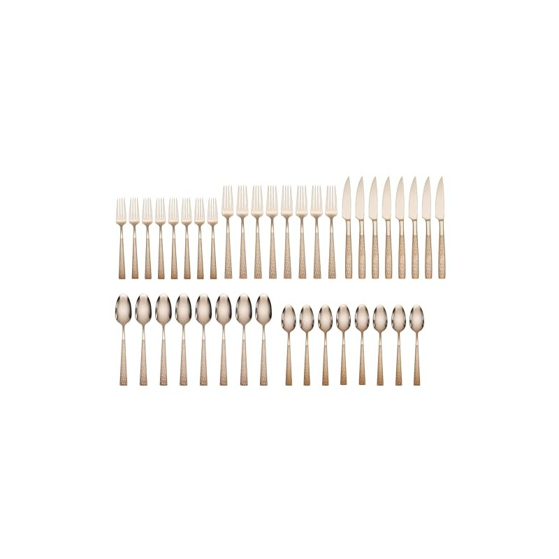 Oneida Full Rose Gold Piece Flatware Set, 40 Count, Metallic
