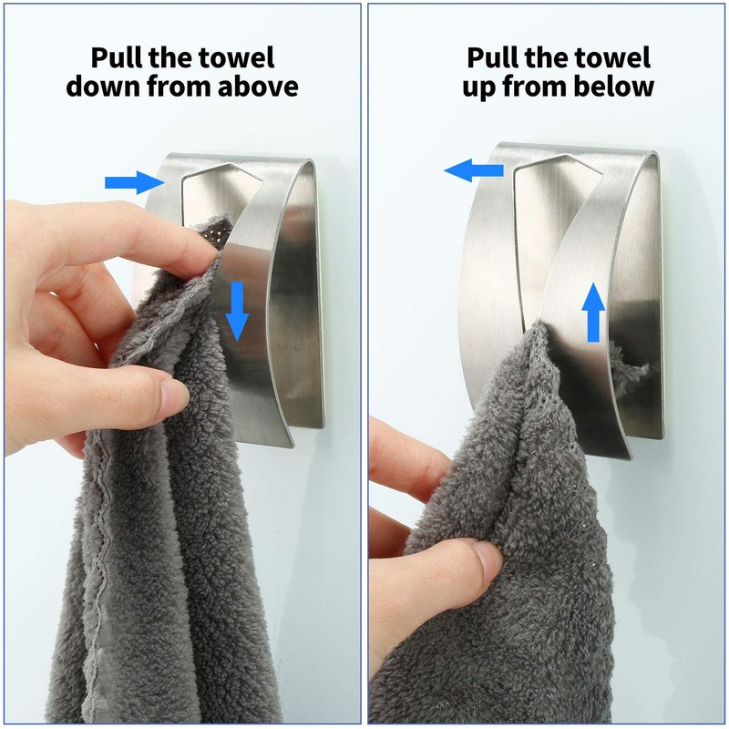 Boao 4 Pcs Self Adhesive Towel Hook Holder Grabber Stainless