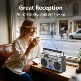 ANTPO AM FM Radio Retro Radio with Bluetooth Speaker,Vintage Radio Bluetooth, Portable Radio AM FM Transistor with Best Sound,USB C Rechargeable Radio,Support TF Card/USB Playing
