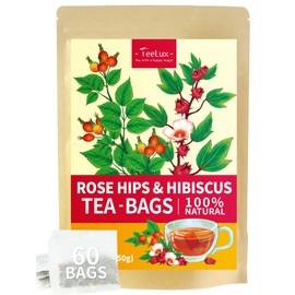TeeLux Rosehip & Hibiscus Tea Bags, 2.5g/bag, Slight Tart Taste & Fruity Flavor, Caffeine Free, 60 Count