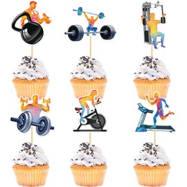 Ercadio 30pcs Gym Theme Cupcake Toppers Picks Fitness Tools Weight Machines Treadmill Dumbbell for Men Women Gym Happy Birthday Party Decorations Supplies