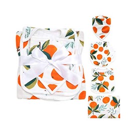 ZandH Global Baby Bamboo Cotton Muslin Swaddle Blanket, Bib, Burp Cloth, Bandana Bib Set. Soft, Lightweight and Breathable. Swaddle, Nursing Cover, Playmat and Stroller Cover - Orange