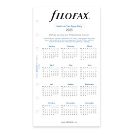 Filofax Calendar Diary Refill, Personal/Compact Size, Month-to-View, White Paper, English, 2025 (C68410-25)
