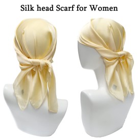 27.5'' Silk Feeling Scarf Medium Square Satin Head Neck Scarf for Women Hair Sleeping at Night,Cream