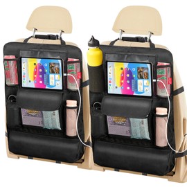 JUCAINHI Car Seat Organizer with 13 in Tablet Holder, Waterproof Back Seat Protector, Kick Mats with 9 Storage Pockets, Interior and Travel Essentials, 2 Pack
