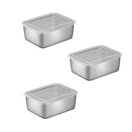 Doveja 3 Piece Bats Set with Lids Deep Stainless Steel Deep Square Bat Storage Containers Cookware (3)