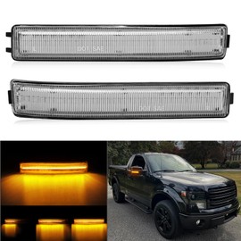 HTZCMOTO LED Dynamic Side Mirror Turn Signal Lights Compatible with F150 2009-2014/ F150 Rap-tor 2010-2014/ Lin-coln Mark LT 2010-2014, Amber Light Clear Len