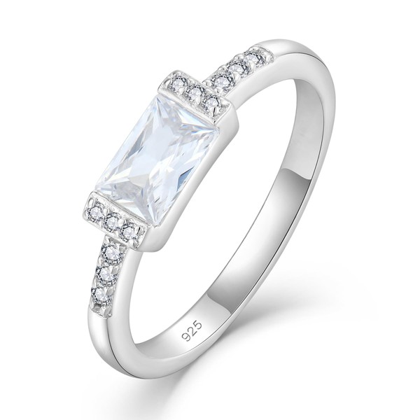 STARCHENIE Baguette Ring for Women 925 Sterling Silver April Birthstone