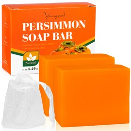 yoniagood 2 PCS Persimmon Soap Bar for Old People Smell, Natural Body Odor Control Bar Soap for Men & Women Deodorizing, Handmade Bath Bar Soap for Eliminating Strong Smell Odor Deeply Cleansing