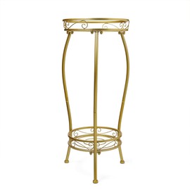 Plant Stand Indoor Outdoor 2 Tier 27" Tall Metal Potted Holder Rack Flower Pot Stand Heavy Duty Plant Shelf Rustproof Iron Multiple Plant Round Supports Rack for Planter Corner Garden Balcony Patio (Golden)