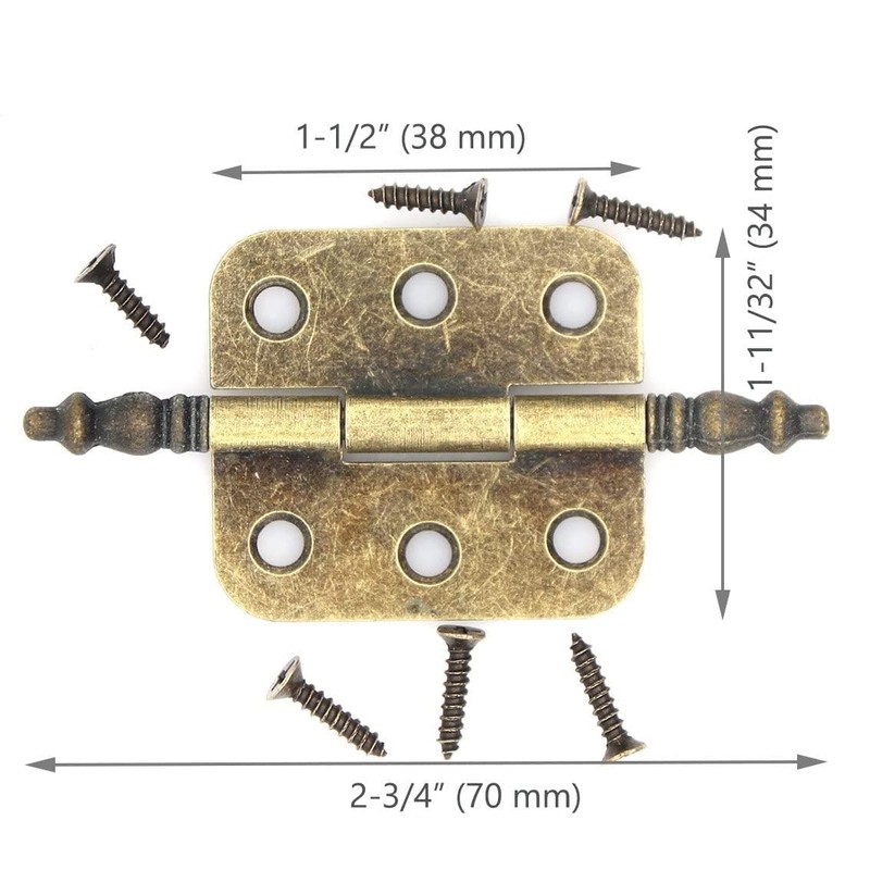 8 PCs Vintage Antique Brass Flap Hinges with Lengthened Axis