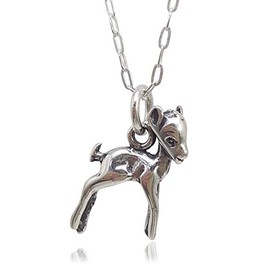 Sterling Silver Fawn Baby Deer 3D Charm Necklace, 18"