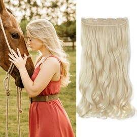 Benehair Clip in Hair Extension Bleach Blonde Long Seamless Double Weft One Piece 5 Clips Extensions Half Full Head Hair Piece 24" Curly Fashion Wedding Christmas Party