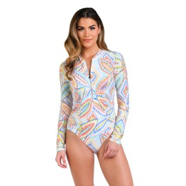La Blanca Women's Long Sleeve Paddlesuit, White//Sunbaked Jewels, X-Small