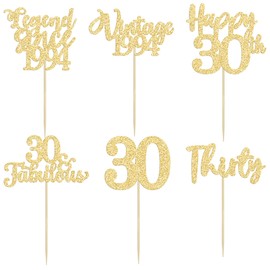 36 piezas de decoración para cupcakes de 30 cumpleaños con purpurina dorada desde 1993, palillos para cupcake Happy 30 clásico 1993, decoración para cupcakes para 30 cumpleaños, boda, aniversario, fiesta, decoración de pasteles