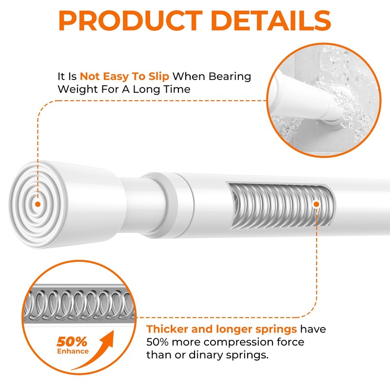 White Tension Curtain Rod 18-39 Inch Adjustable Extendable Small Tension
