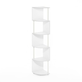 Furinno Econ 5-Tier Zigzag Corner Shelf Bookcase, Bookshelf, White/White