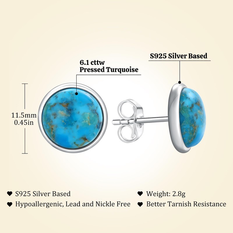 AIBAO Turquoise Earrings Sterling Silver Post Stud Earrings for Men