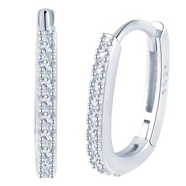 Yumilok U Shape Earrings Cubic Zirconia Hoop Earrings Women's Earrings Made of 925 Sterling Silver for Women, Sterling Silver