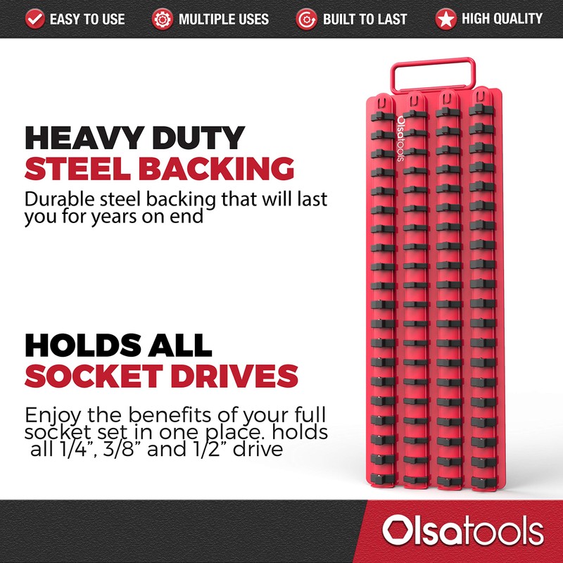 Olsa Tools Portable Socket Organizer Tray | Red Rails Black