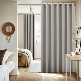NICETOWN Extra Wide 100% Blackout Linen Curtain Panel, Light Grey, 100 inch per Panel, Energy Smart Divider Room Drape Thermal Insulated Drape for Shift Worker, Bedroom