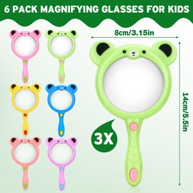 Homgaty Magnifying Glass for Kids, 6 Pack Cute Hand Lens Mini Colorful Magnifying Glasses for School Class Outdoor Exploration, Science, Reading, Outdoor Observation