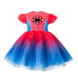 Girls Hero Tutu Dress,Red Blue Princess Dress Toddler Birthday Pary for Kids 3-8 Years (US, Age, 6 Years, Red)
