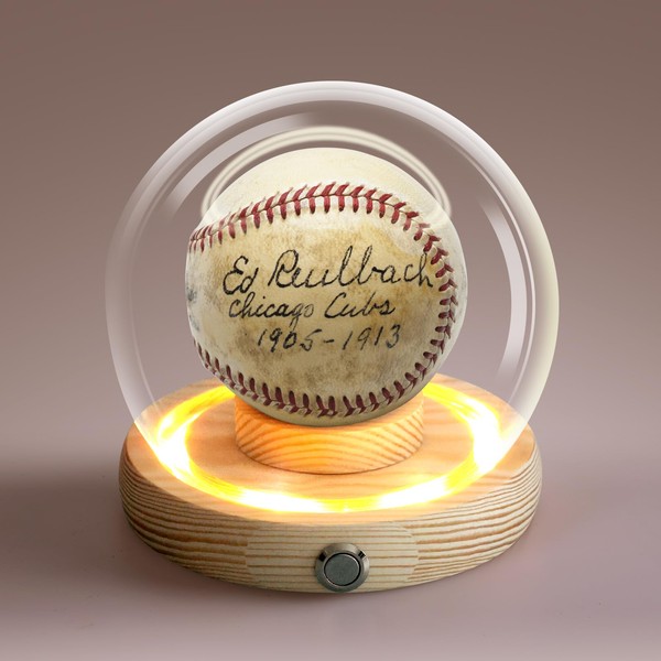 Baseball Display Case - Wooden Base with Glass Dome, Light