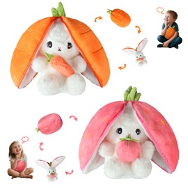 YOOVERSE Easter Bunny Stuffed Animal Plush Pillow Cute Bunny Stuffies Hiding Under Carrot/Strawberry Kawaii Toy Pillow Decoration Gift for Girlfriends and Children