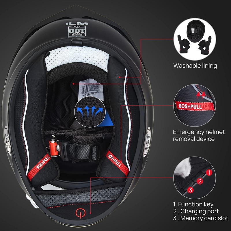 ILM Motorcycle Helmets with Built in Bluetooth Full Face Casco