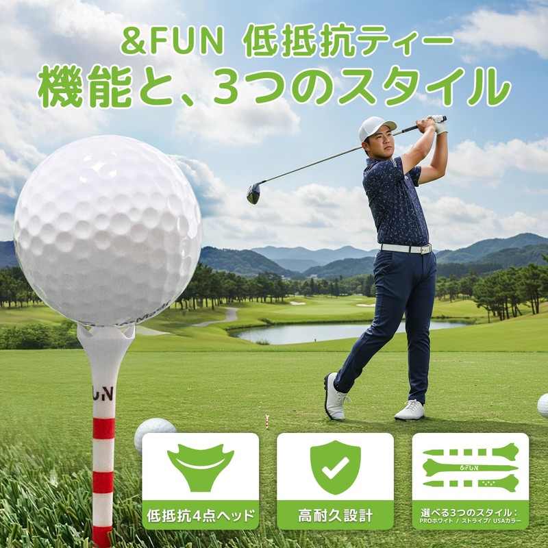 &FUN Golf Tees, Low Resistance Head, Long Tees, 3.3 inches