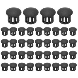 PATIKIL 10mm/3/8 Plastic Hole Plugs, 40 Pcs Flush Type Round Plug Snap in Locking Screw Hole Covers Insert End Caps for Furniture Cabinet Kitchen Door Shelves, Black