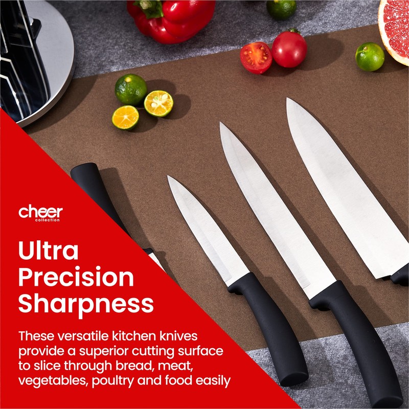 Cheer Collection Chef Knife Set (7 Piece) with Rotating Stand