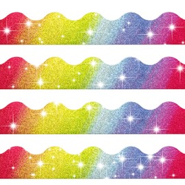 67Feet Glitter Scalloped Bulletin Board Borders Colorful Rainbow Sparkle and Shine Border Trim for Classroom Bulletin Board Decorations