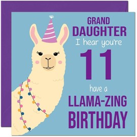 11th Granddaughter Llama Birthday Card - Llamazing - Funny Llama Granddaughters Birthday Card for 11 Year old Kids eleven, eleventh