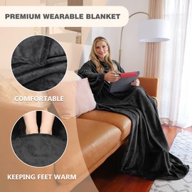 Catalonia Classy Wearable Blanket with Sleeves, Gift for Adults, Women, Men, Extra Soft, Warm, Cuddly, Microplush, Lightweight, Fleece, Cuddly Body Blanket, TV Wrap Throw Blanket with Pocket