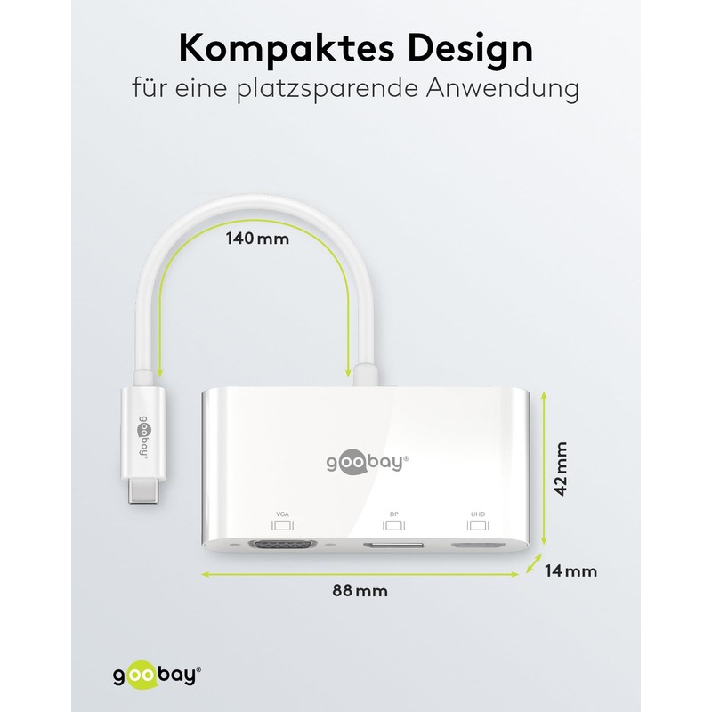 goobay 52412 Multiport Adapter USB-C to VGA + DP +