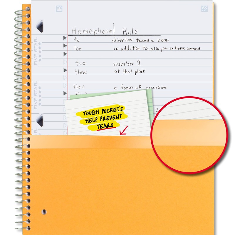 Five Star Spiral Notebook + Study App, 5 Subject, Wide