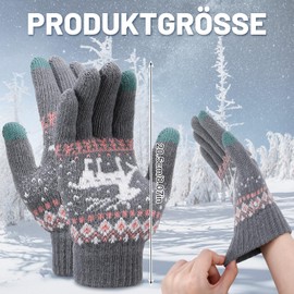 Xialvyu 3 Pairs of Elk Print Winter Touchscreen Gloves, Christmas Knitted Thermal Gloves, Women's Mittens for Outdoor Activities, Black Pink Grey