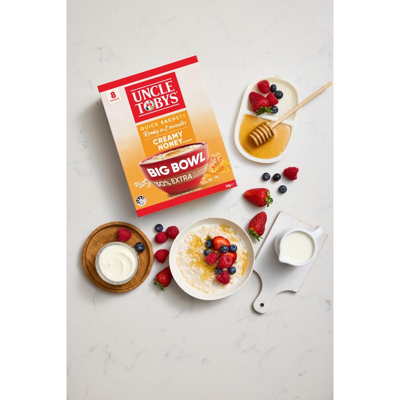 UNCLE TOBYS Oats Quick Sachets Honey, Big Bowl 30 Percent